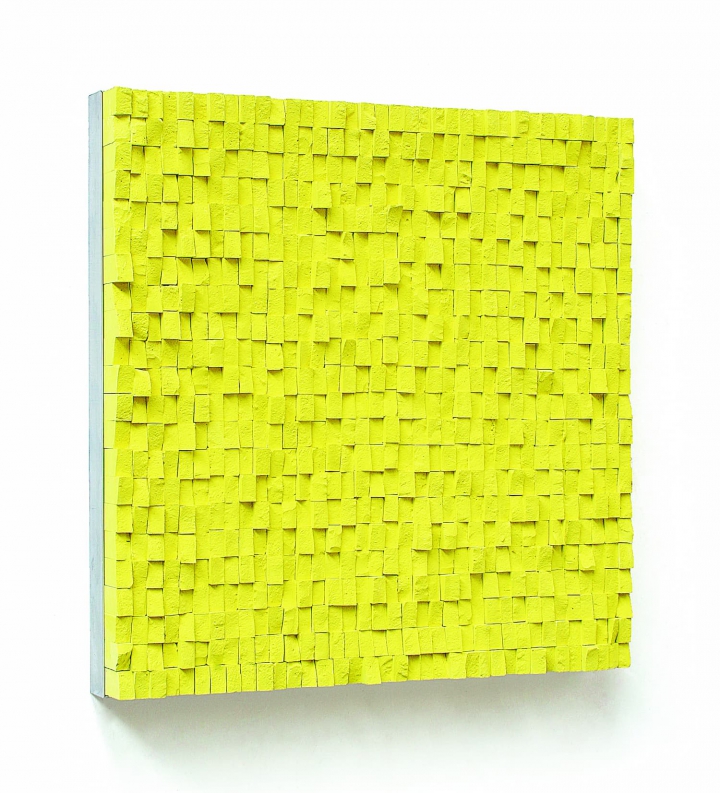 „o. T.“, gelbe Industriekreide, 115 x 115 cm, 2008