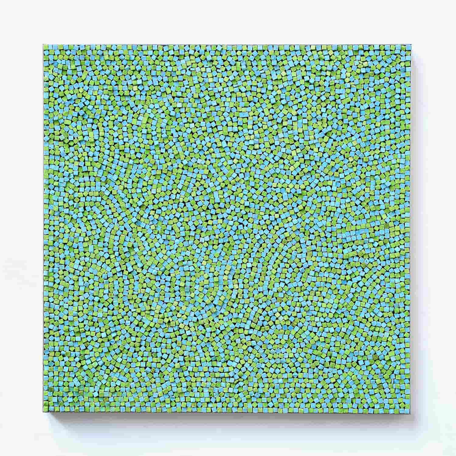 „o. T.“, blaue und grüne Kreide, 100 x 100 cm, 2016