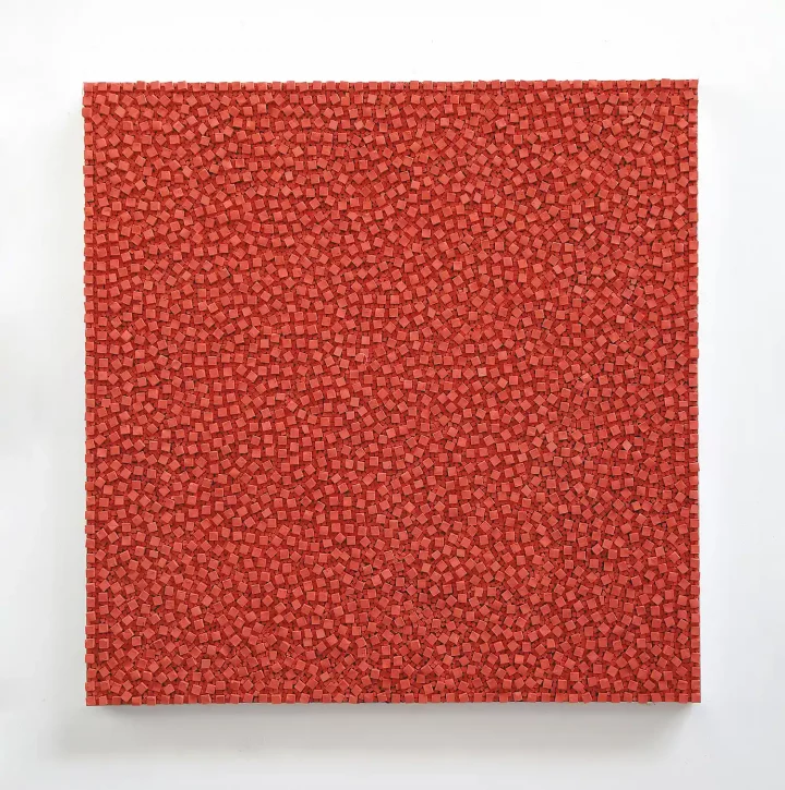 „o.T.“, rote Kreide, 150 x 150 cm, 2022