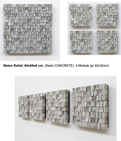 Beton Relief, 64x64x6 cm, (Serie CONCRETE) 4 Module (je 32x32cm)